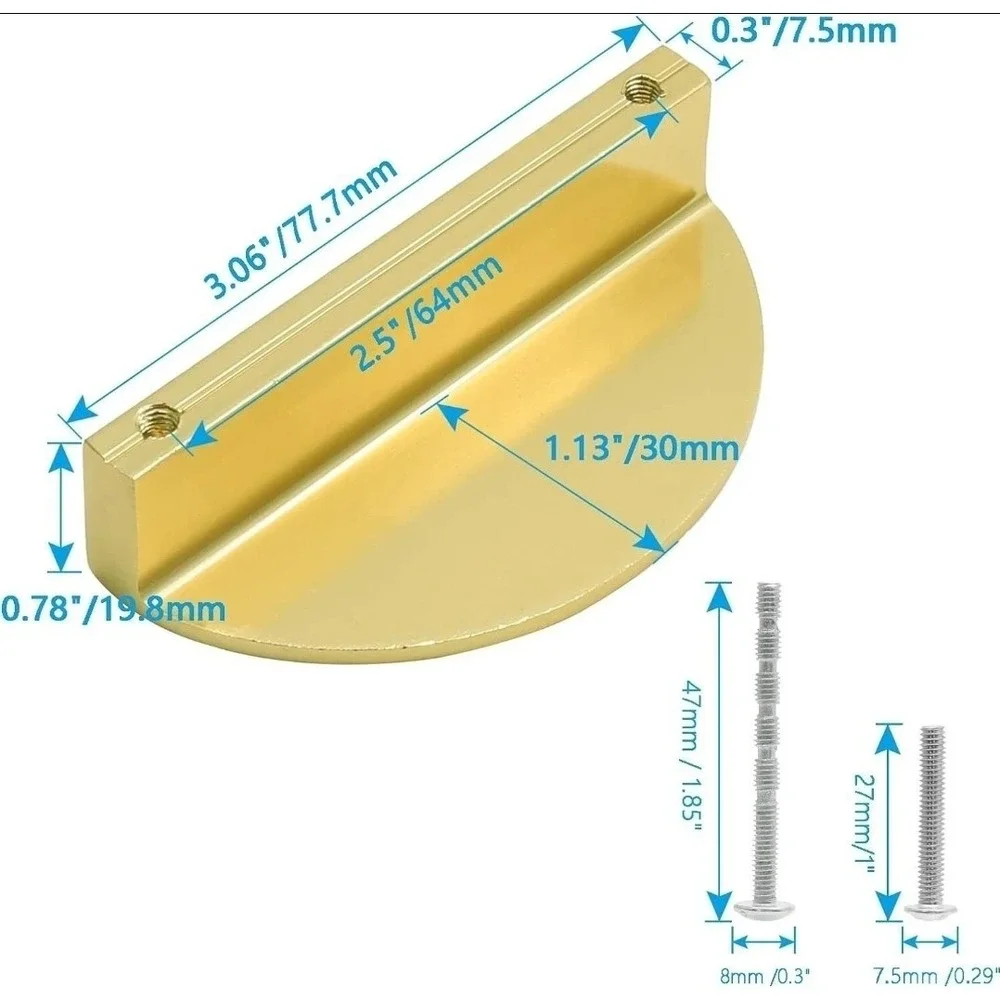 4 Half Moon Cabinet Pulls, 2 1/2 inch Drawer Pulls, Semicircle Pulls‎ Golden